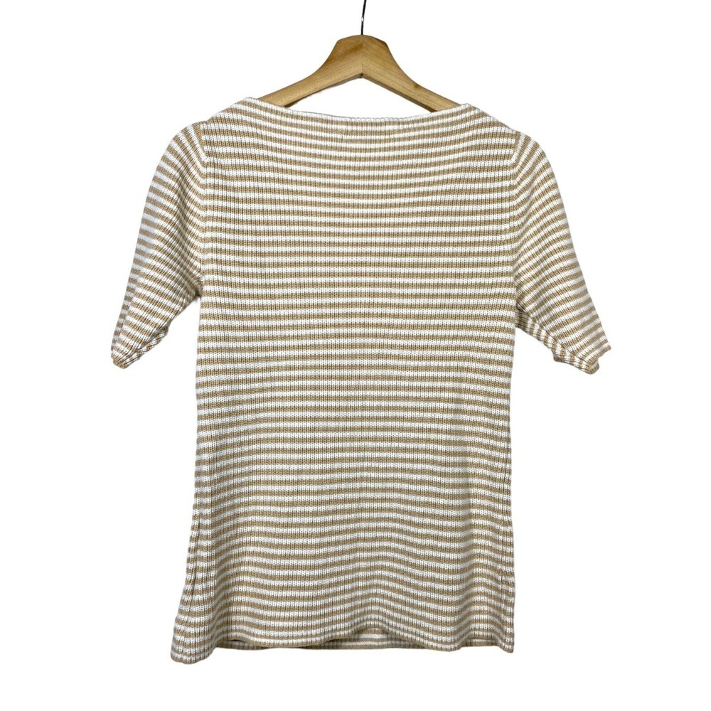 Lauren Ralph Lauren Short Sleeve Rib Knit Top L Yellow White Stripe Preppy - Picture 2 of 4